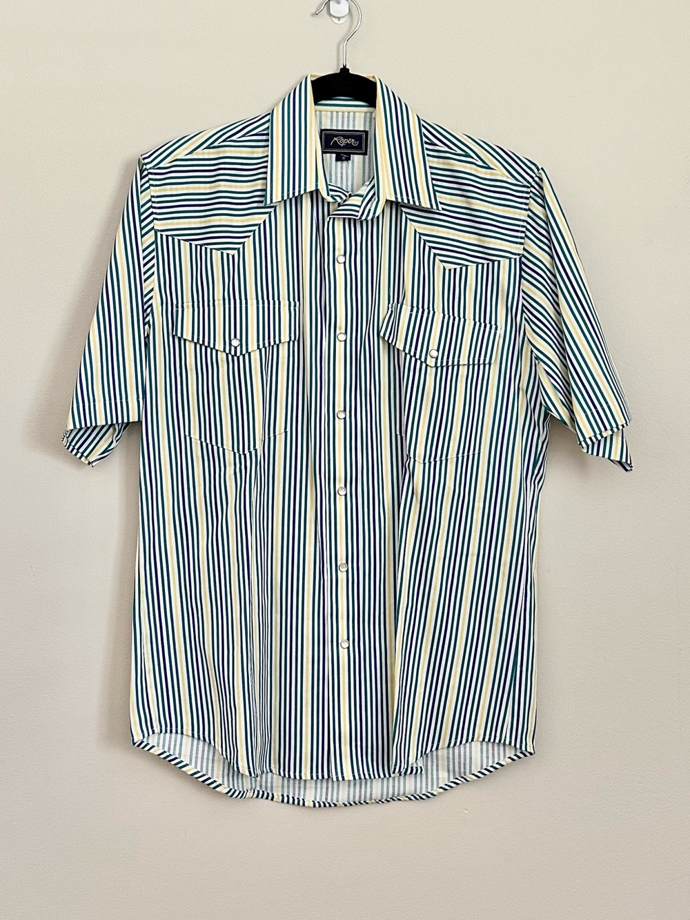 Roper Western Shirt Mens Small Striped Pearl Snap Short Sleeve Cowboy Rodeo